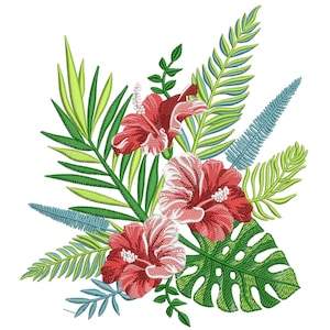 Wzór haftu maszynowego z kwiatami hibiskusa: Tropikalne hawajskie kwiaty (do pobrania natychmiast)