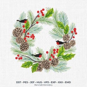 Diseño de bordado de corona navideña, archivo de bordado a máquina de invierno, patrón navideño (descarga instantánea)