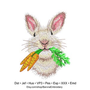 Bunny with Carrots Machine Embroidery Design: Easter Embroidery (Instant Download, 4 Sizes)