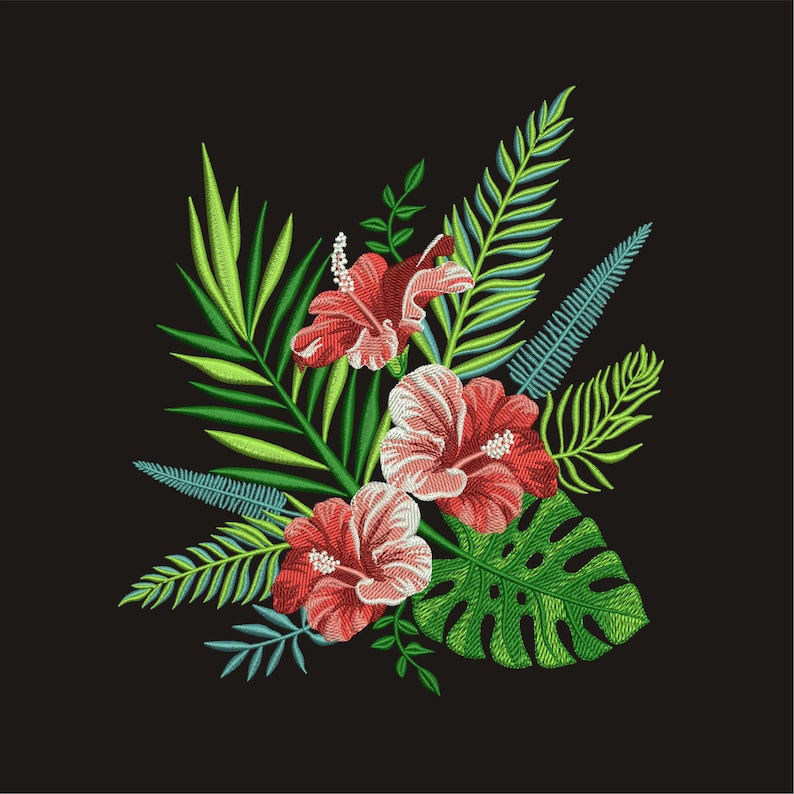 Hibiscus Flowers Machine Embroidery Designs Hawaiian Flowers Etsy