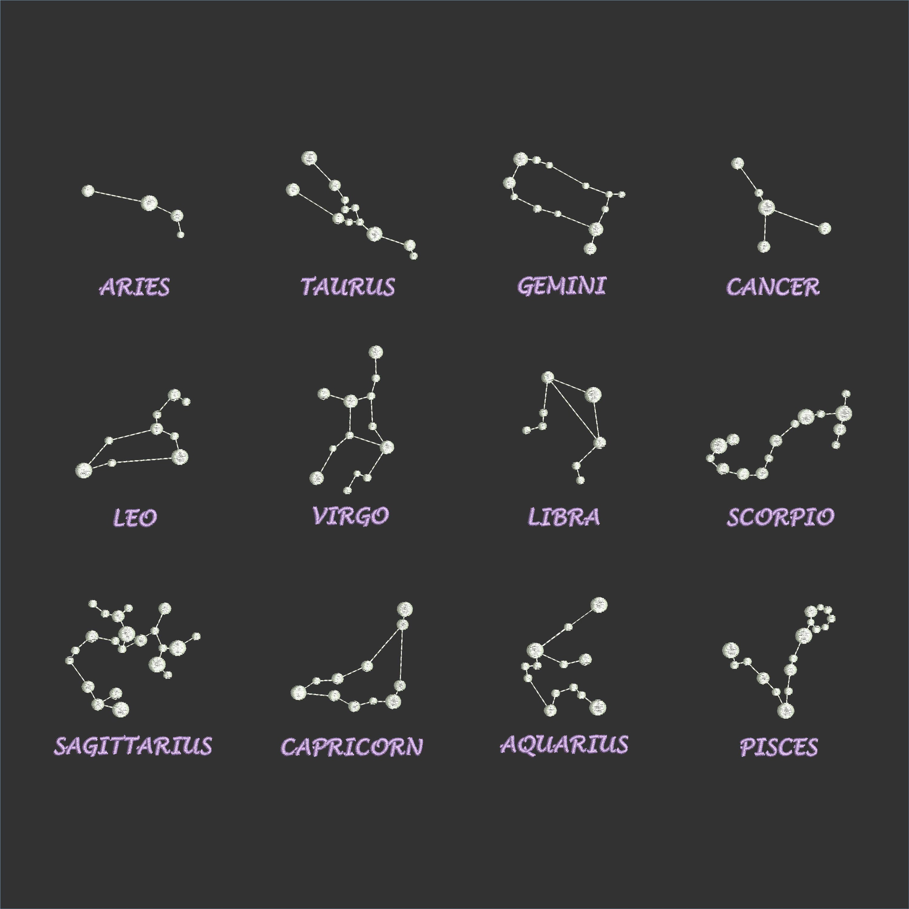 Zodiac signs. Embroidery design files Embroidery Design Pack Etsy