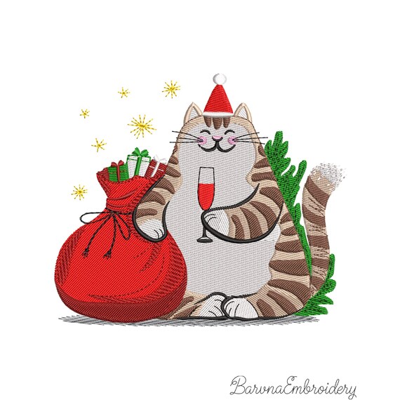 Christmas Santa Cat Embroidery Design: Holiday Machine Embroidery