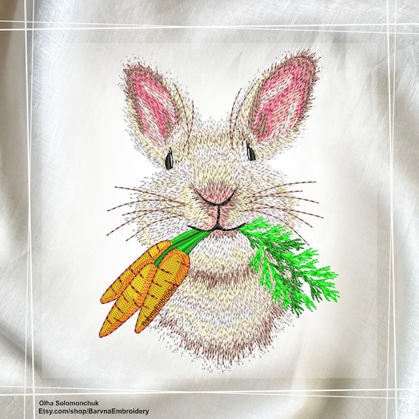 Bunny Machine embroidery designs, Bunny with a carrots embroidery files, Instant download