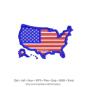 Vlag van de VS Machineborduurontwerp - Amerikaanse kaart borduurbestanden - Direct downloaden