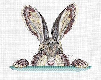 Peeking Rabbit Embroidery Design Realistic Machine Embroidery File (Instant Download)