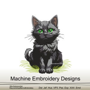黒猫の機械刺繍デザイン、デジタルダウンロード