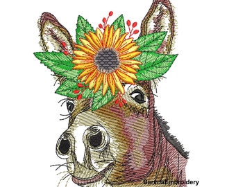 Donkey Machine embroidery designs, Animals embroidery, Sunflowers embroidery design, Instant download