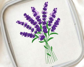 Lavender Bouquet Embroidery Design, Floral Machine Embroidery File, Purple Botanical Spring Pattern (Instant Download)