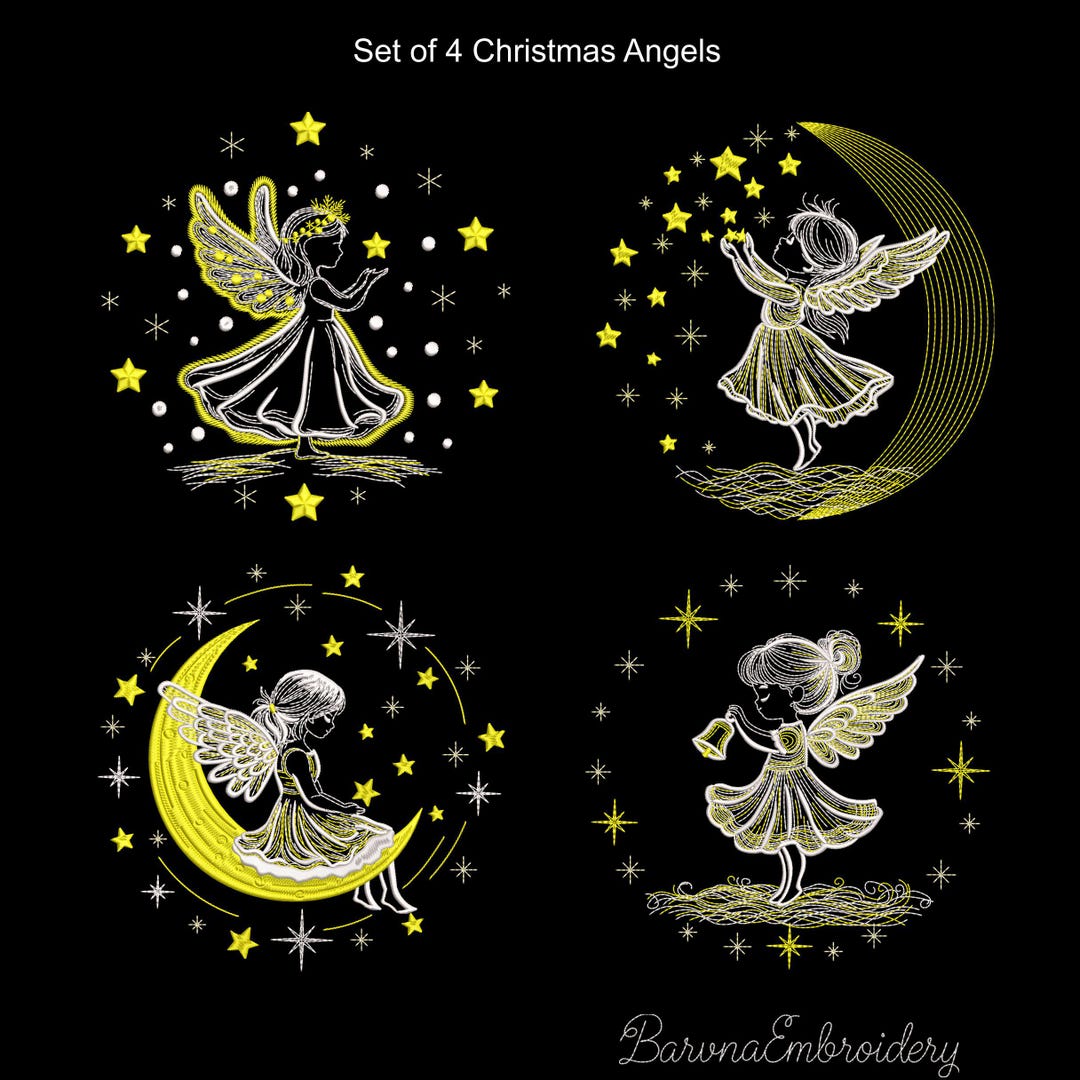 Christmas Angel Machine Embroidery Designs Set of 4, Angel Girls ...