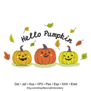 Pumpkin Embroidery designs for machine, Hello Pumpkin, Fall embroidery files, Digital download