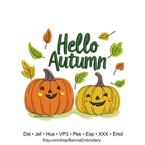 Pumpkin Embroidery designs for machine, Hello Autumn, Fall embroidery files, Digital download
