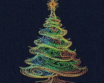 Christmas Tree Embroidery Design, Colorful Machine Embroidery File, Holiday Winter Pattern (Instant Download)