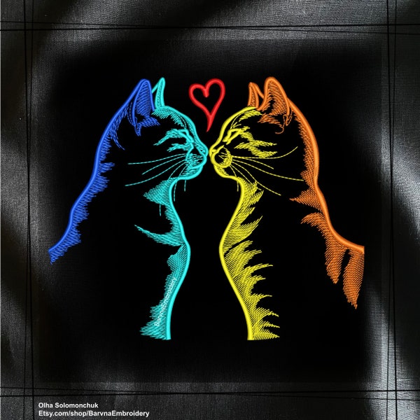 Besando gatos diseño de bordado de máquina, diseños de bordado de amor, descarga instantánea