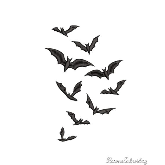 Flying Bats Embroidery Design: Halloween Machine Embroidery (Digital Download)