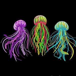 Set of 3 Jellyfish Machine Embroidery Designs, Ocean Theme Embroidery File (Instant Download)