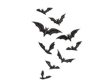 Flying bats Embroidery designs for machine, Halloween embroidery designs, Instant download
