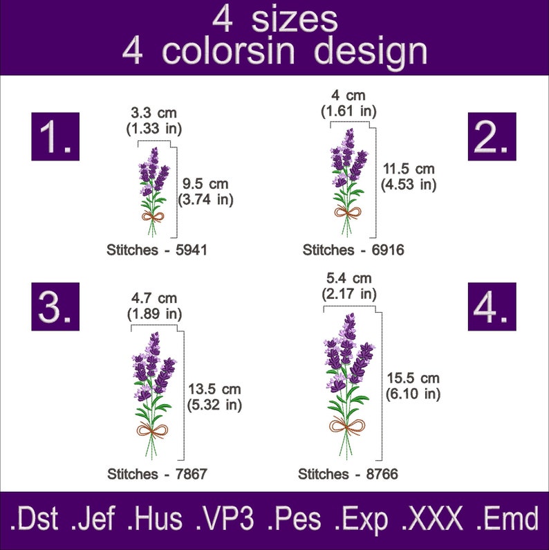 Lavender Flowers Embroidery Designs for Machine Instant Etsy