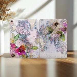 Fleur aquarelle A2604 Coque pour iPad 9,7 Carte du monde 11 Pro 10,5 2020 6e génération 12,9 5 Mini 3 4 Smart Cover Air 2 10.2 Stand Pro 2021 Imprimé floral