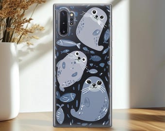 Funny Seal & Fish case for Samsung S25 Ultra S24 Plus S23 S22 S21 FE 5G Galaxy A54 A03s A71 Cartoon phone cover for kids Cute Animal print