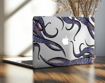 Paarse Kraken Tentakels Hoes - Transparante Harde Hoes voor Apple MacBook Air Pro Neo 13", 14", 15" en 16" inch - Gotische Octopus Donkere Oceaan Esthetiek