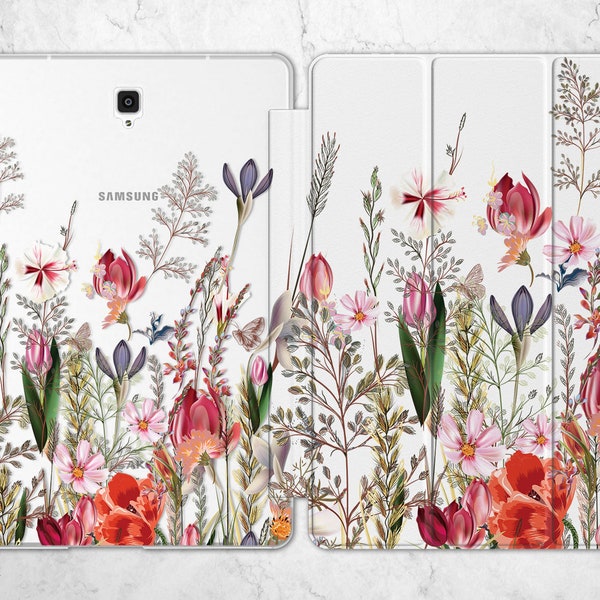 Wildblumen Hülle für Samsung Galaxy Tab A8 2022 S4 10.5 S5e 10,1 Plants 10.1 Pflanzen 12 Zoll A7 10.4 S3 S7 plus S6 lite Wild Flower