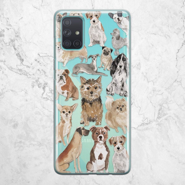 Cute Dogs Case for S8 Animal Pattern Samsung Note 10 Plus 5G Galaxy S9 Phone s20 ultra 9 S10 A60 s21 S22 S10e 8 Watercolor Puppies clear TPU