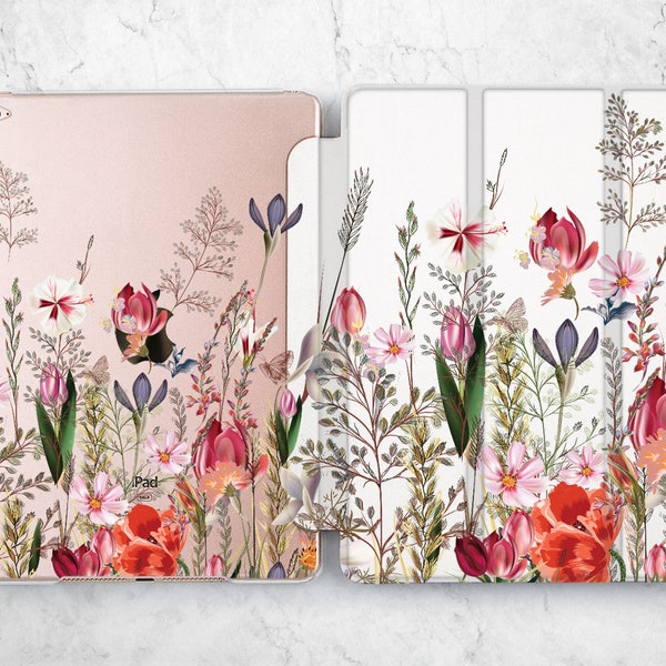 Wildflowers print iPad Pro 9.7 Case Plants floral 11 smart Cover Mini 5 4 Stand Air 2022 6th Gen 12.9 2021 7th 10.5 10.2 blossom flower chic