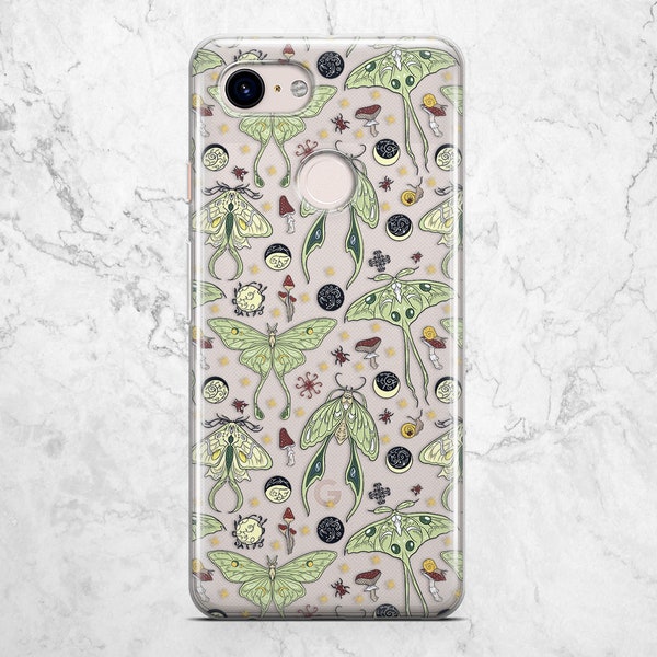 butterfly moon moth google pixel 1 4 2 3 5 3a xl night forest print 4a 5a 5g soft phone case clear mushroom decor protective snail beautiful