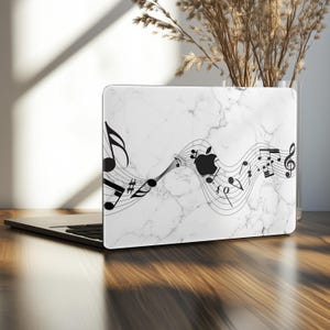 Music Notes Laptop Cover Black and White Marble design MacBook M3 2025 Air 13 M2 Mac Book Pro 2024 15 Hard Case M1 16 inch a2941 M4 14 Apple