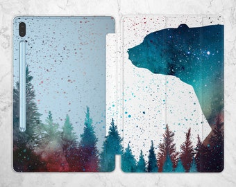 Space Bear Tablet Case fits s8 s7 FE plus Abstract Forest Tab S5e Cover Galaxy Tab S4 10.5 inch A 8 2021 Samsung S3 S6 lite watercolor print