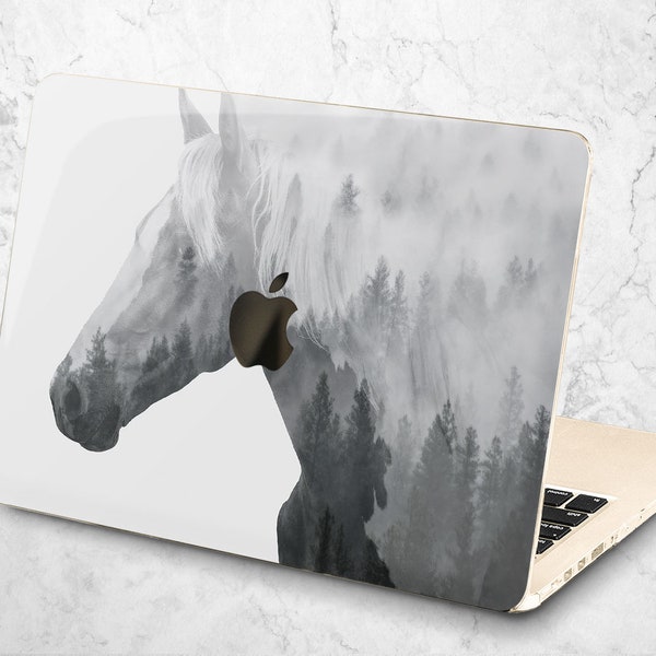 Gray Horse MacBook 12 inch Case Foggy Forest MacBook Pro 13 Cover MacBook Air M2 2022 16 Case 2019 Retina 15 in Clear MacBook 2018 Case 14 "