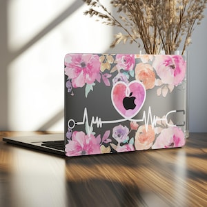 Nurse gift MacBook Air 13 inch case Mac Book pro M4 14 15 16 M2 Heartbeat painting Hard 2023 Medicine decor Flowers transparent laptop A2779