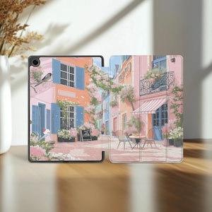 Parisian Spring Street case for Samsung Galaxy Tab S11 S10 Ultra A9 A8 S9 S7 FE S8plus Pastel Pink Tablet cover A 10.1 10.5 S6 lite A11 Gift