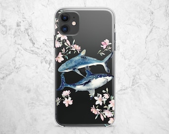 Tiburón iPhone 6+ caso iPhones 11 max pro casos X Apple 7 Xs Teléfono flor 8 Animales del océano 12 mini Tpu cubierta transparente Xr 5s 6s protector 10