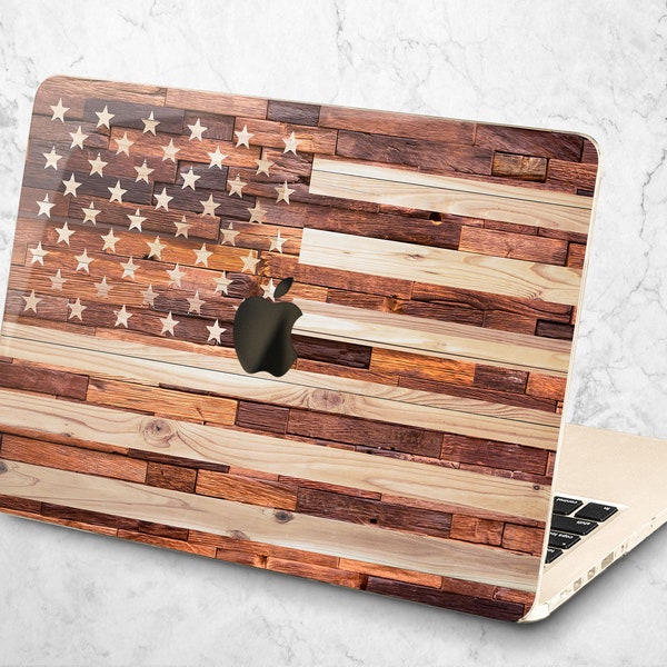 American Flag MacBook Air M2 Case Wood Texture Mac Book 12 13 inch A2780 Pro m1 16 2019 14 Hard 2022 Apple wooden paint backdrop USA decor "