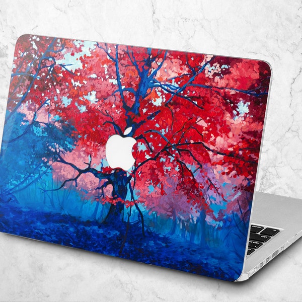 Tree Oil painting Macbook air m1 Mac Book pro 13 14 inch 15 16 Blue Forest print a1534 retina Red Leaves hard case laptop cover a1990 magic