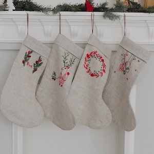 Linen stockings Сhristmas hand embroidery personalize stocking personalise