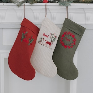 personalize christmas stocking Linen personalise embroidery stockings image 1