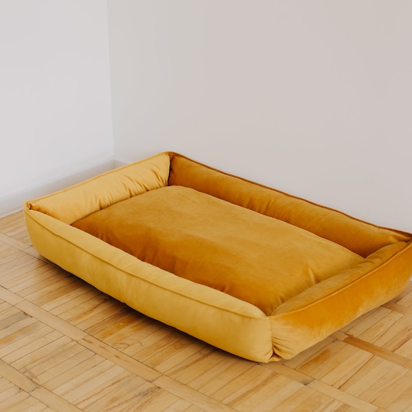 Custom dog bed Mustard bed for dog Floor bed for dog Pet furniture Modern Velvet dog bed