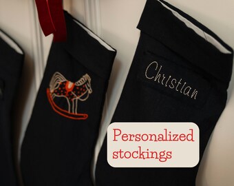 Linen stocking Minimalist  christmas stockings Embroidery neutral personalization