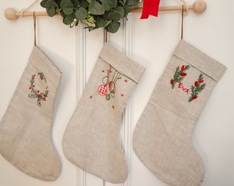 Personalize christmas stocking Linen personalise embroidery stockings