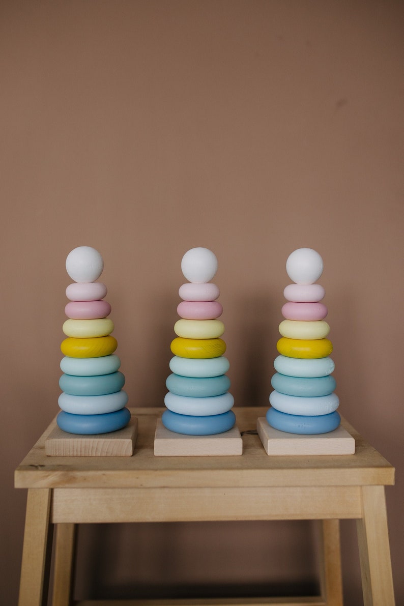 Stacker Stacking toy pastel Montessori toy for baby Toddler wooden toy Ring wooden color