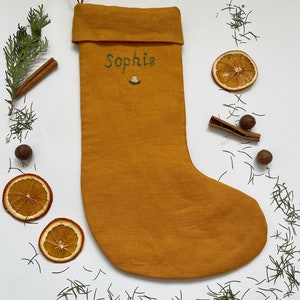 Hand embroidered Linen Christmas Stocking personalized