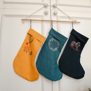 personalize christmas stocking Linen personalise embroidery stockings image 3