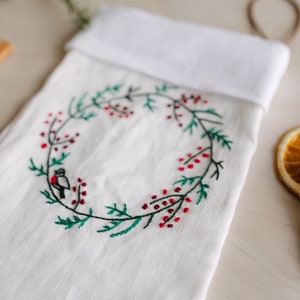 personalize christmas stocking Linen personalise embroidery stockings image 5