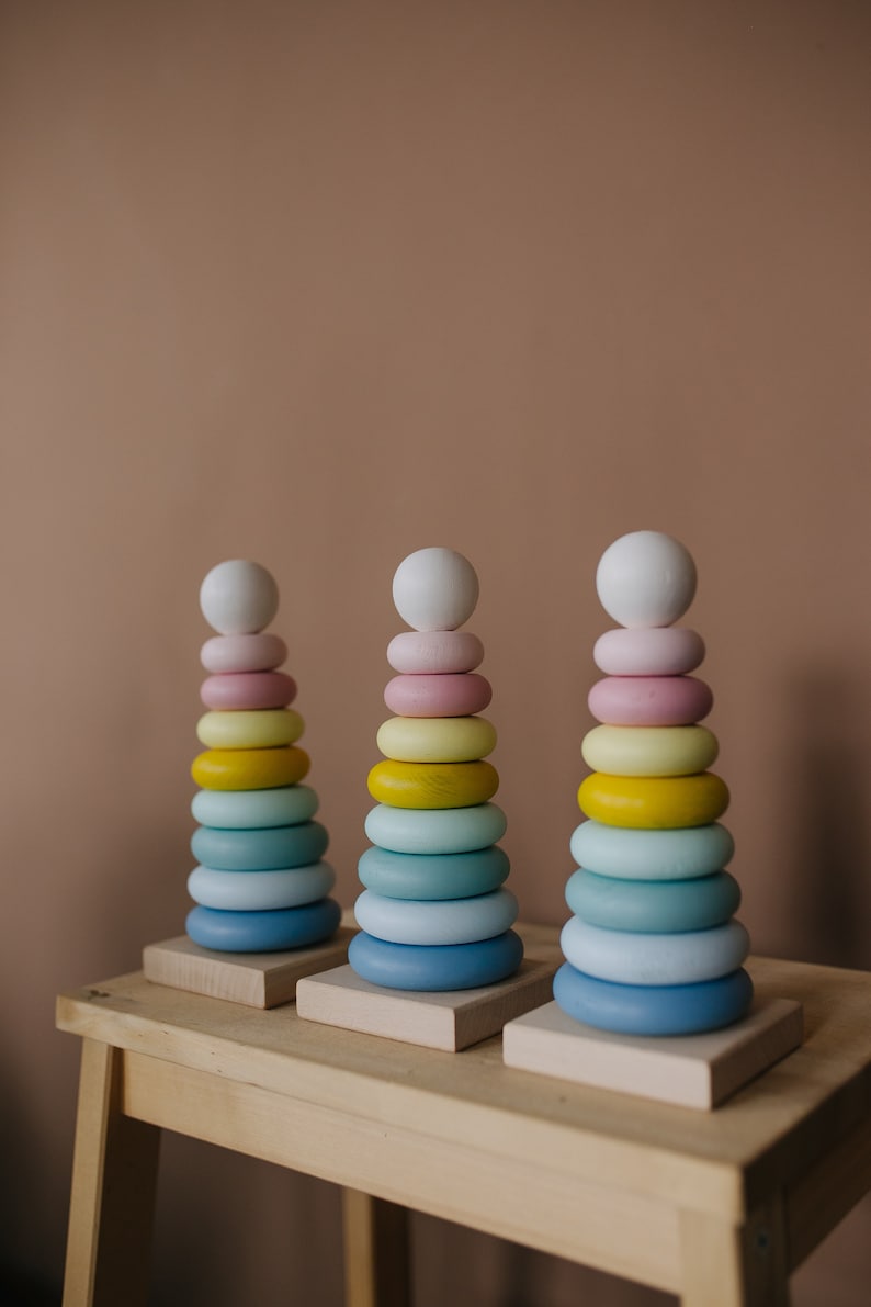 Stacker Stacking toy pastel Montessori toy for baby Toddler wooden toy Ring wooden color