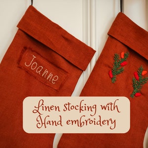 personalize christmas stocking Linen personalise embroidery stockings image 2