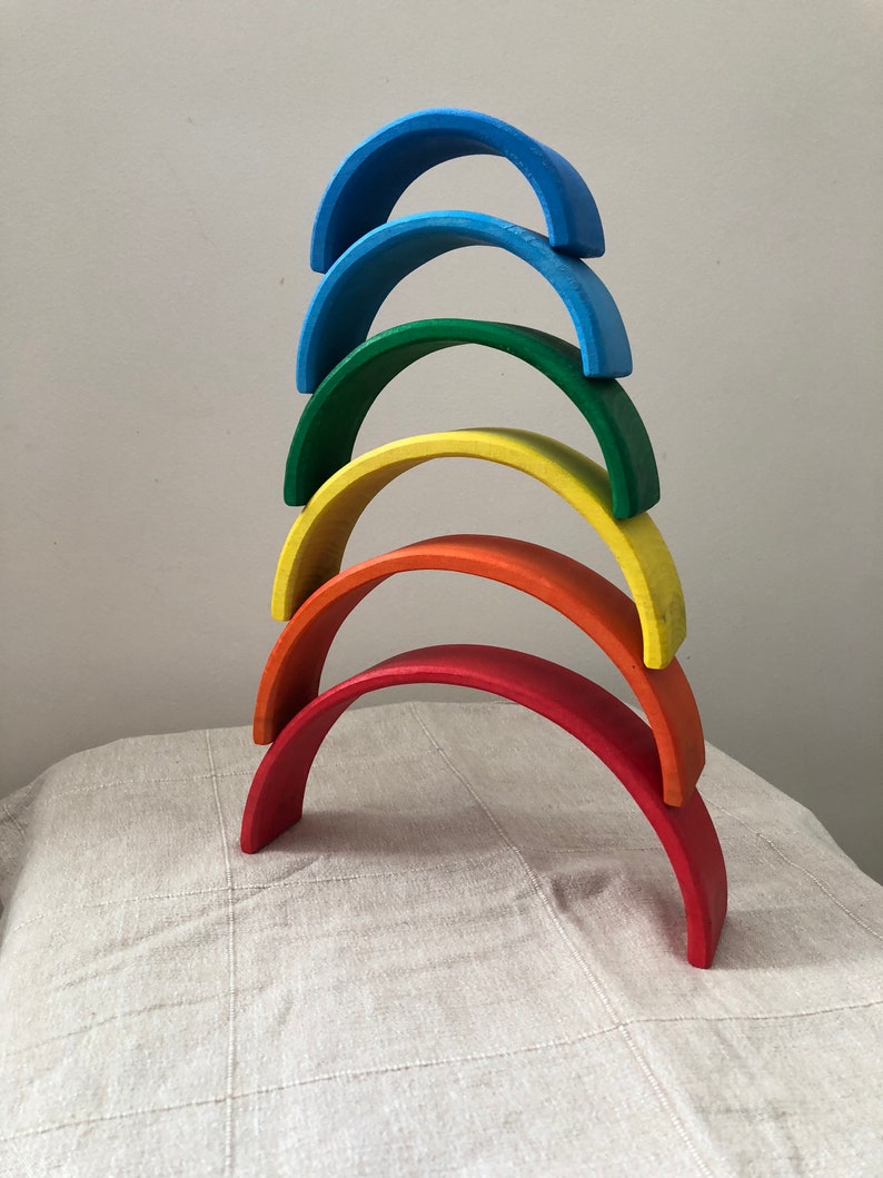 Wooden Rainbow Stack Montessori Puzzle Wooden Arch Toy Organic Etsy