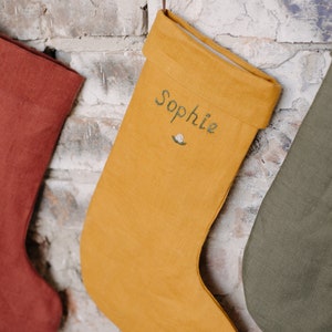 personalize christmas stocking Linen personalise embroidery stockings image 6