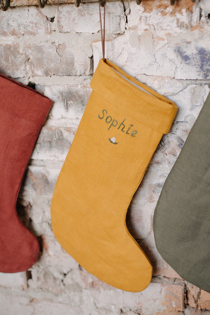 personalize christmas stocking Linen personalise embroidery stockings image 6